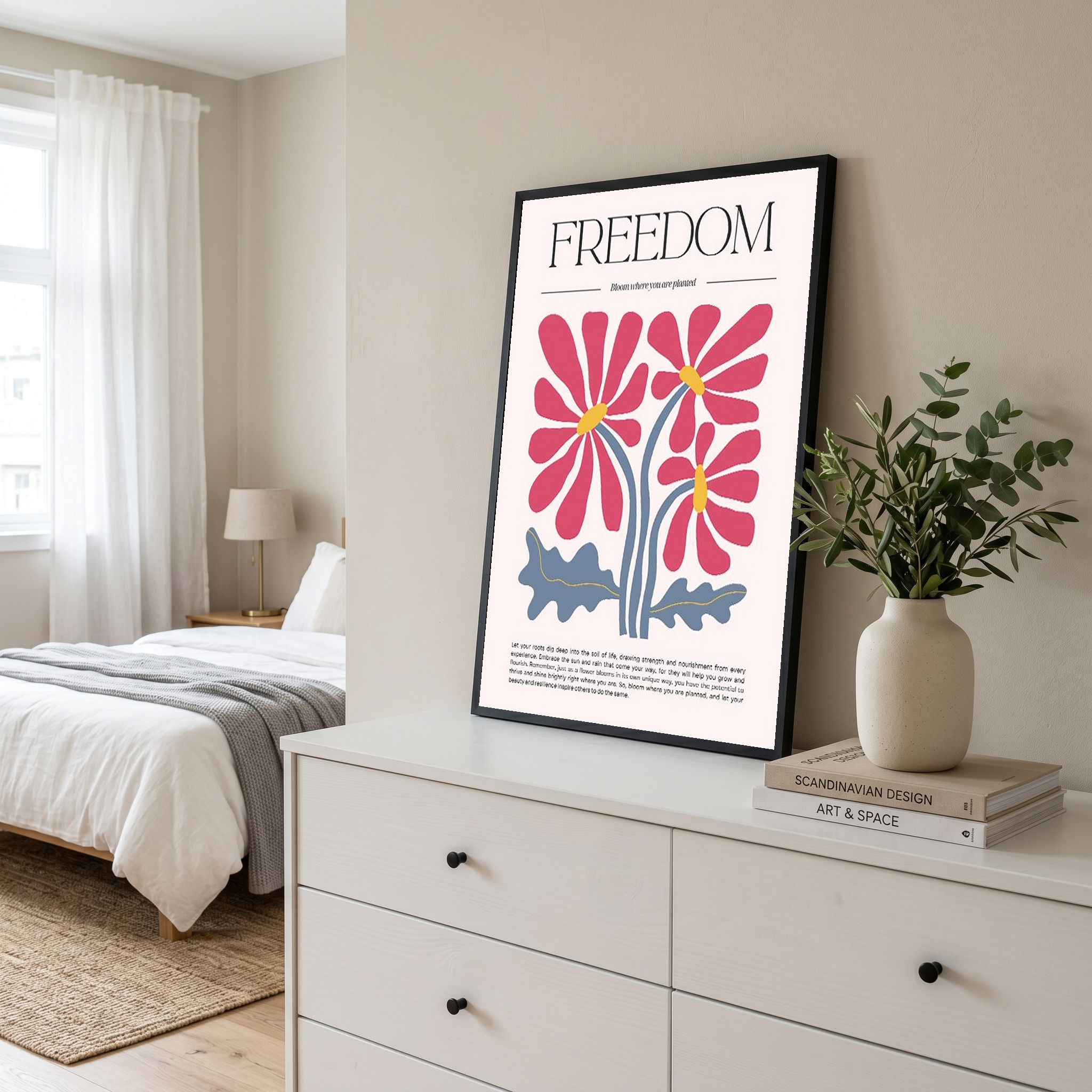 Freedom Bloom Where You Are Planted Floral Poster - Pink Daisy Wall Art Print