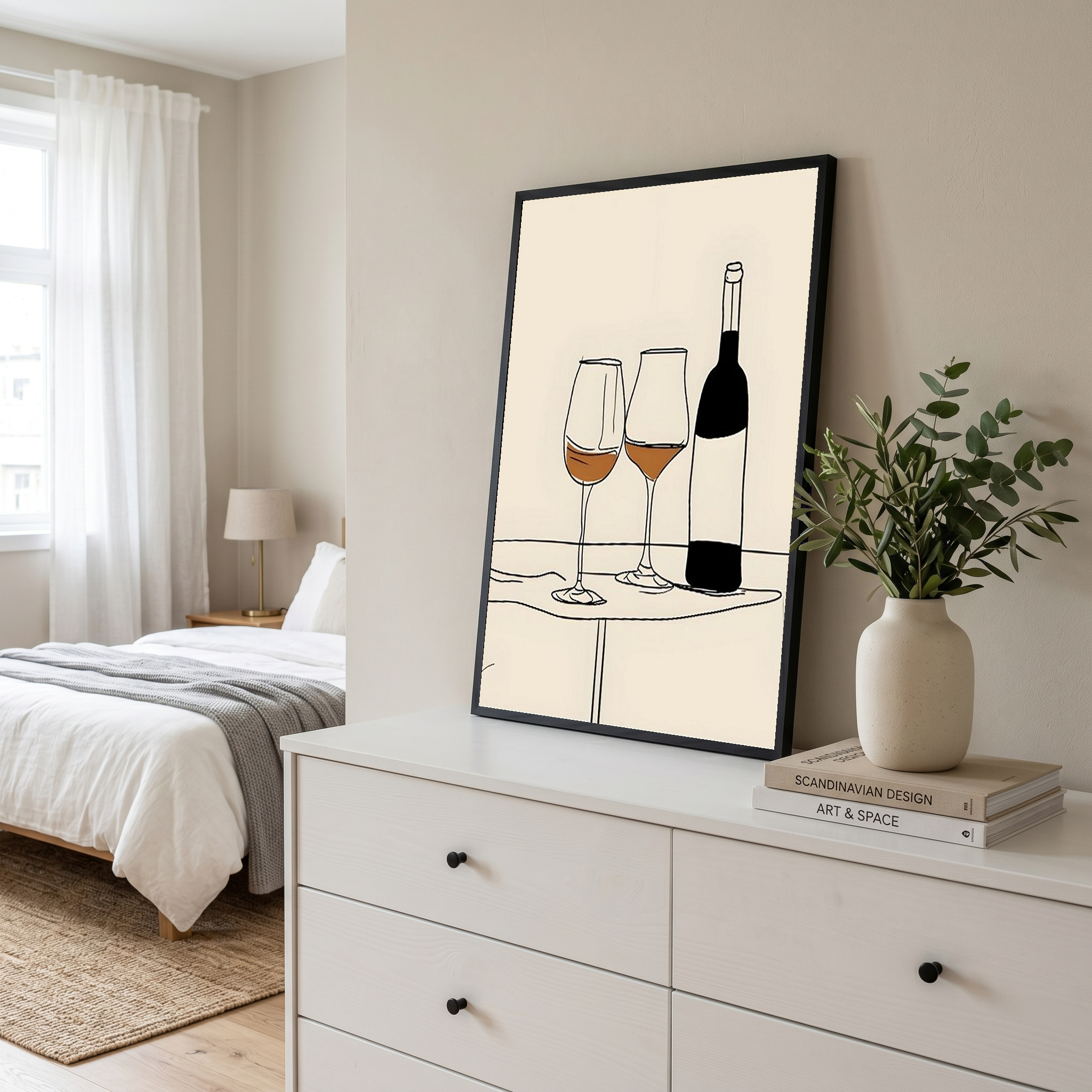 Minimalist Wine Line Art Print – Modern Kitchen & Bar Cart Poster