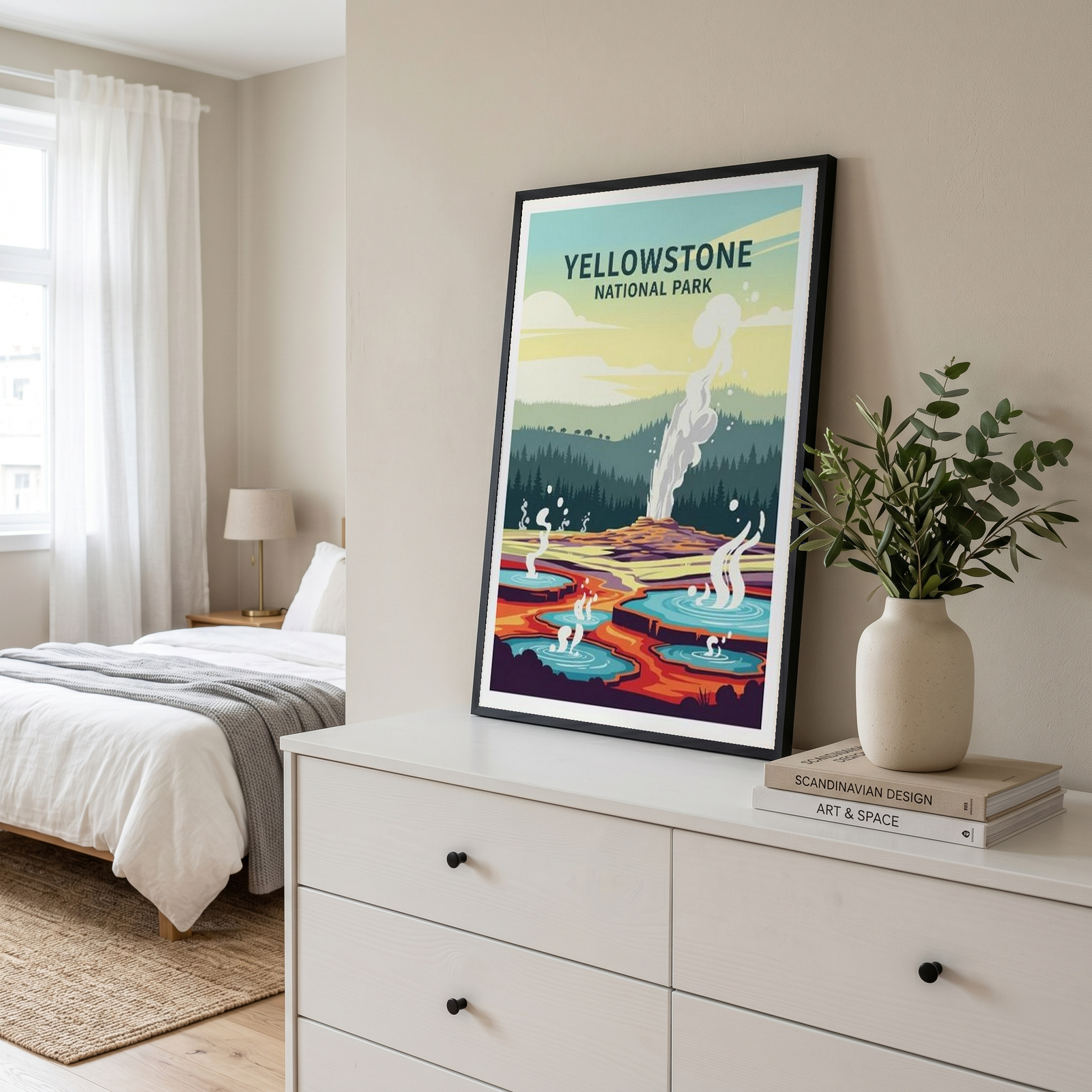 Yellowstone National Park Poster — Vintage Old Faithful Grand Prismatic Spring Print