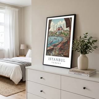 Istanbul Turkey Travel Poster — Hagia Sophia Bosphorus Bazaar Print