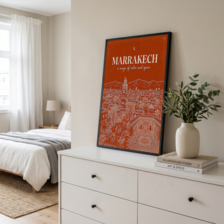 Marrakech Line Art Print — Terracotta Koutoubia Medina Skyline Wall Art