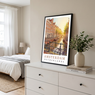 Amsterdam Netherlands Travel Poster — Canal House Bicycle Print