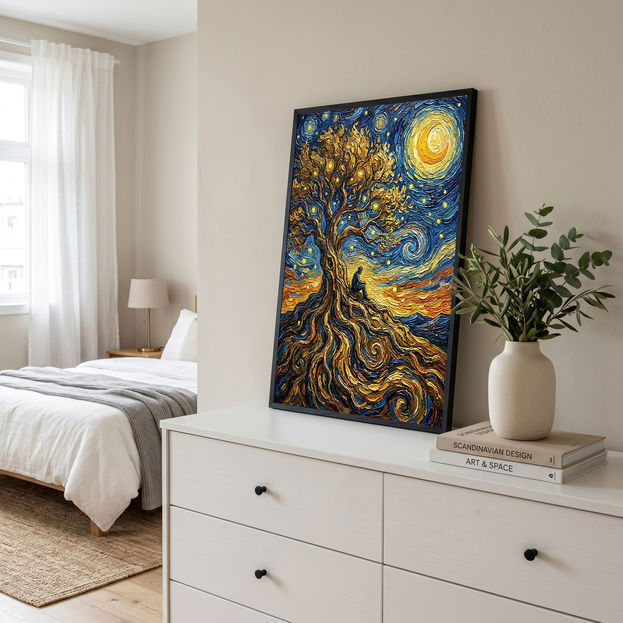 Man in Tree of Life Print — Van Gogh-Style Spiritual Reflection Wall Art