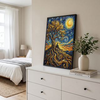 Man in Tree of Life Print — Van Gogh-Style Spiritual Reflection Wall Art