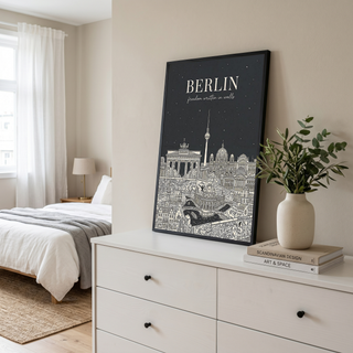 Berlin Line Art Print — Charcoal Brandenburg Gate TV Tower Skyline Wall Art