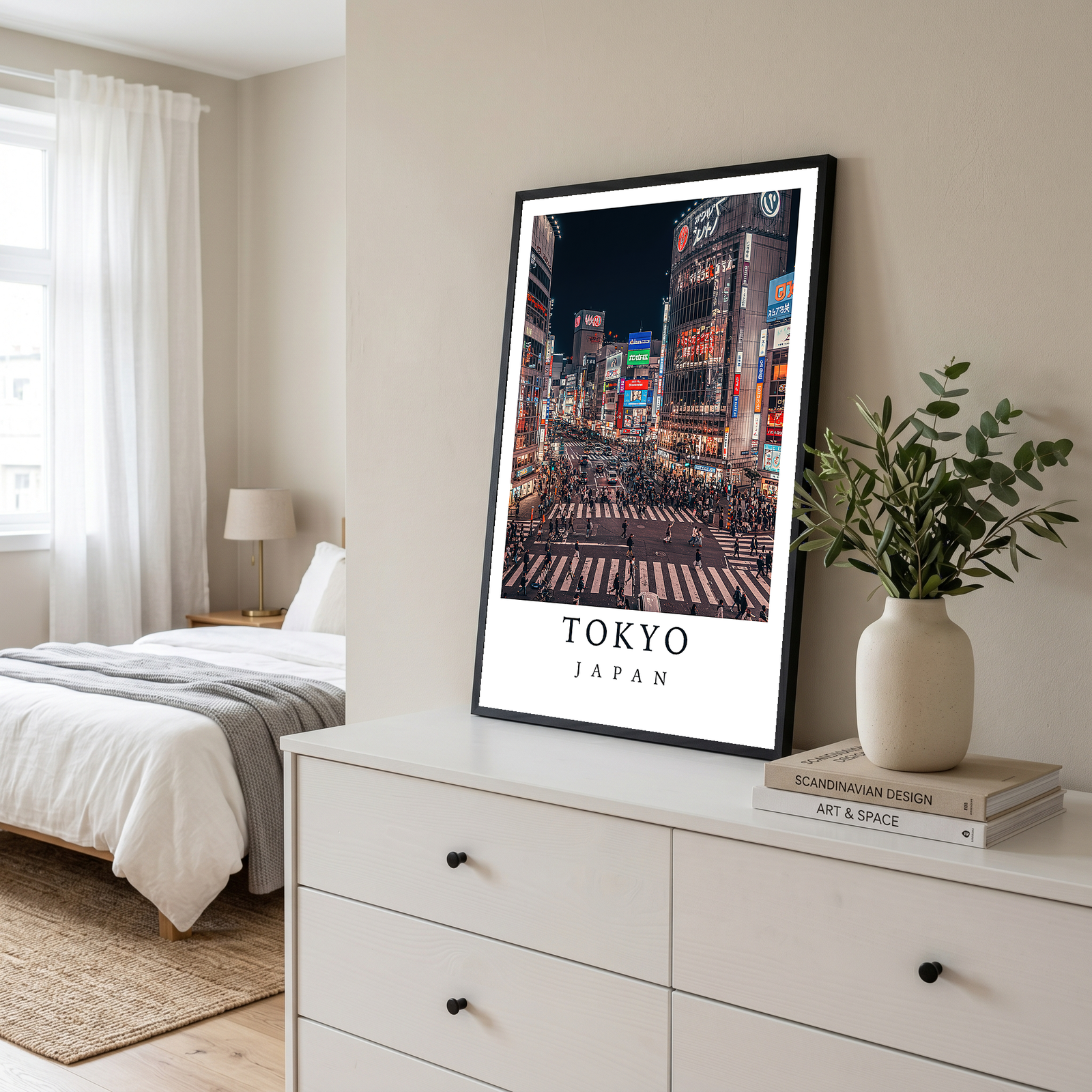 Tokyo Japan Travel Poster — Shibuya Crossing Neon Night Cityscape