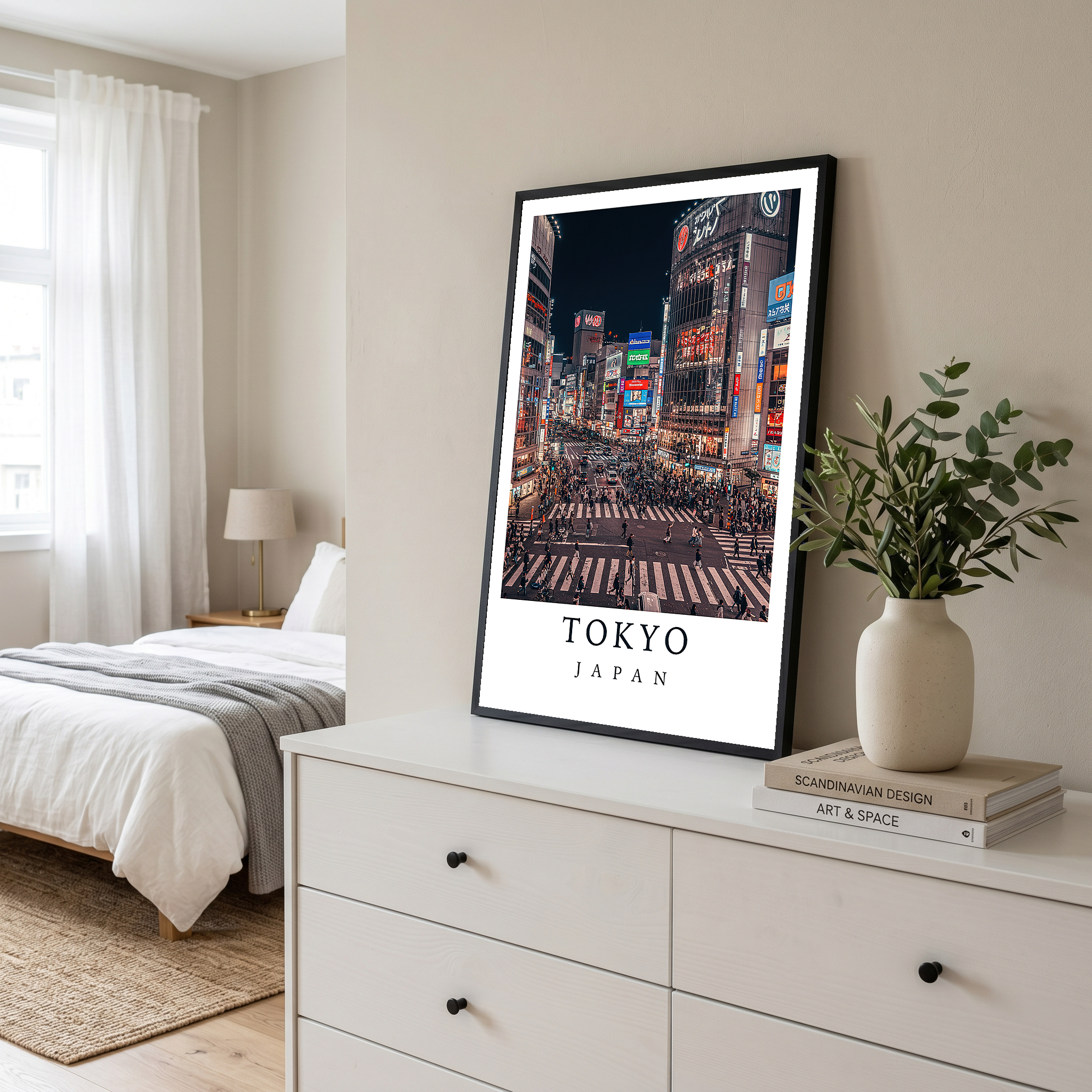 Tokyo Japan Travel Poster — Shibuya Crossing Neon Night Cityscape