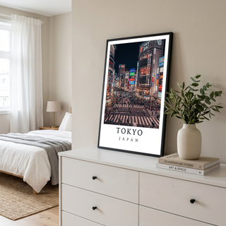 Tokyo Japan Travel Poster — Shibuya Crossing Neon Night Cityscape