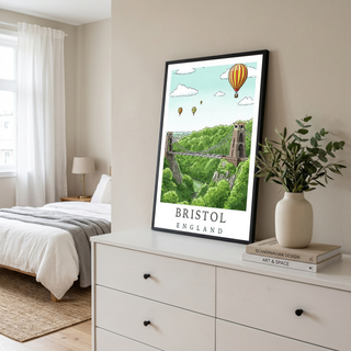 Bristol England Travel Poster — Clifton Bridge Hot Air Balloon Print