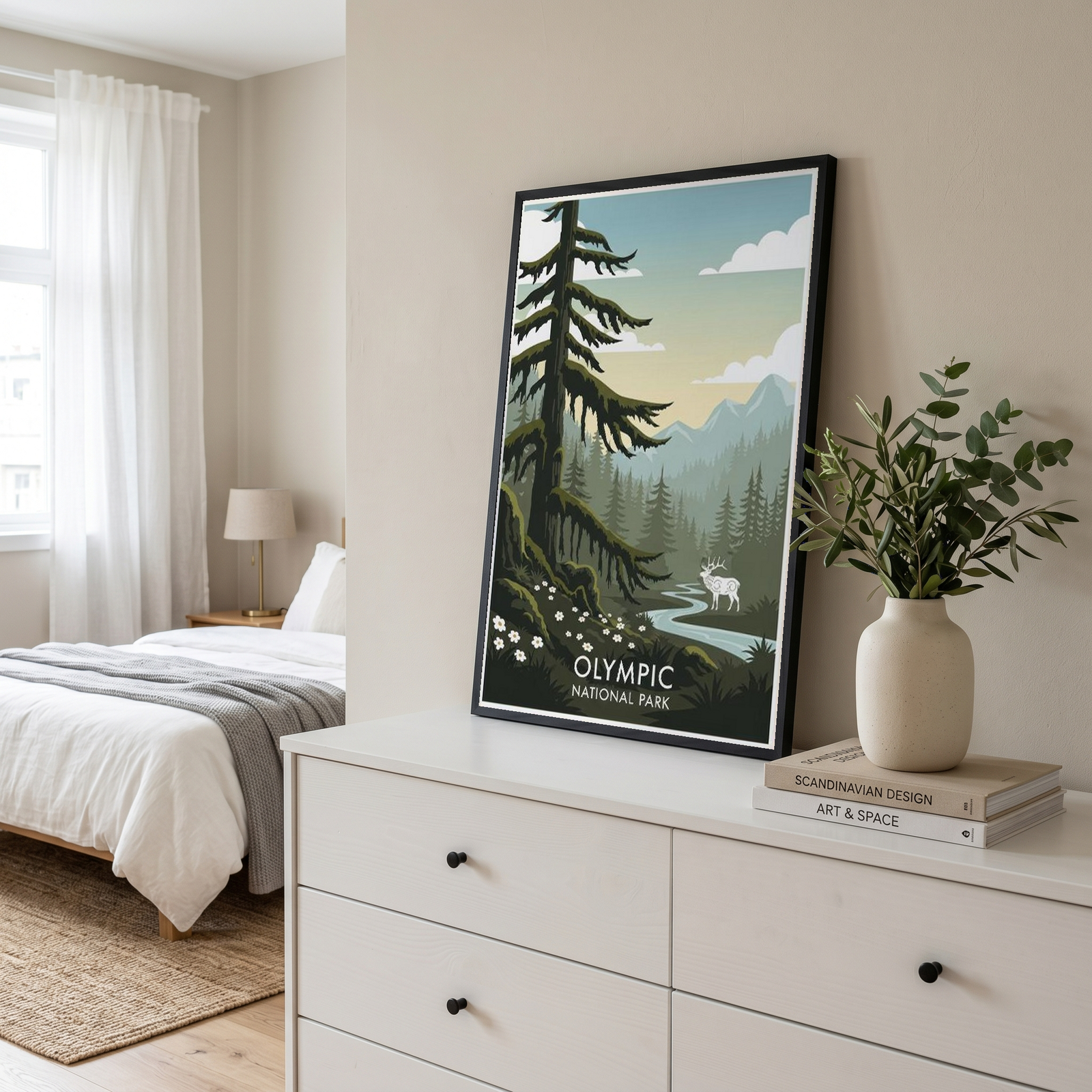 Olympic National Park Poster — Vintage Washington Roosevelt Elk Old-Growth Print