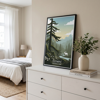 Olympic National Park Poster — Vintage Washington Roosevelt Elk Old-Growth Print