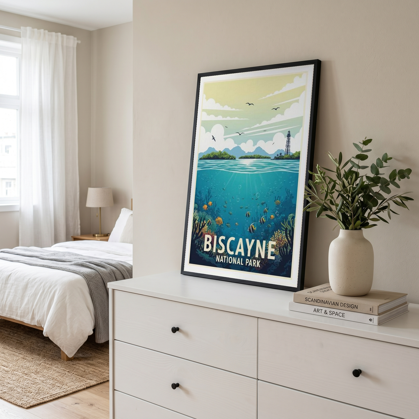 Biscayne National Park Poster — Vintage Florida Coral Reef Lighthouse Print
