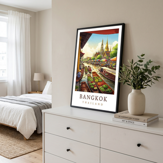 Bangkok Thailand Travel Poster — Floating Market Wat Arun Print
