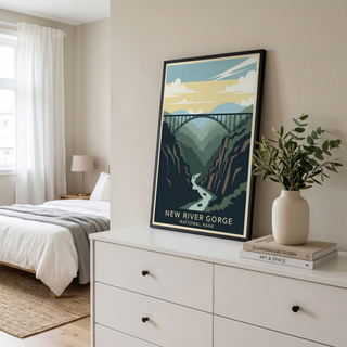 New River Gorge National Park Poster — Vintage West Virginia Bridge Whitewater Print