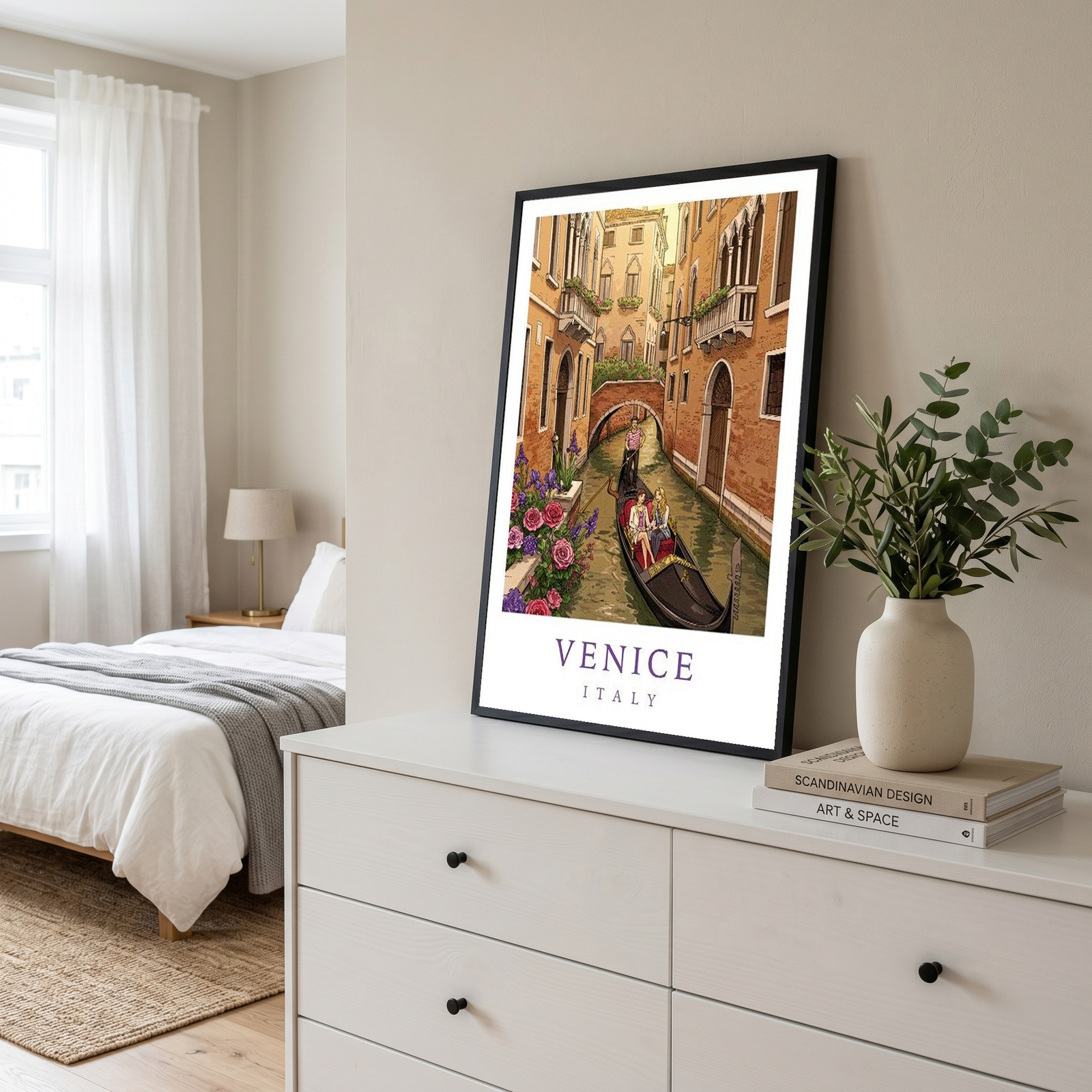 Venice Italy Travel Poster — Gondola Canal Romantic Wall Art Print