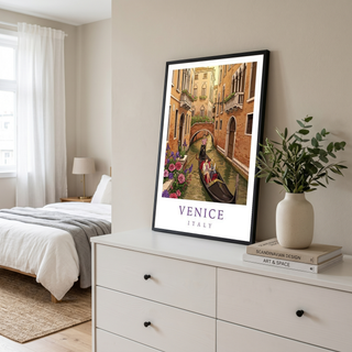 Venice Italy Travel Poster — Gondola Canal Romantic Wall Art Print