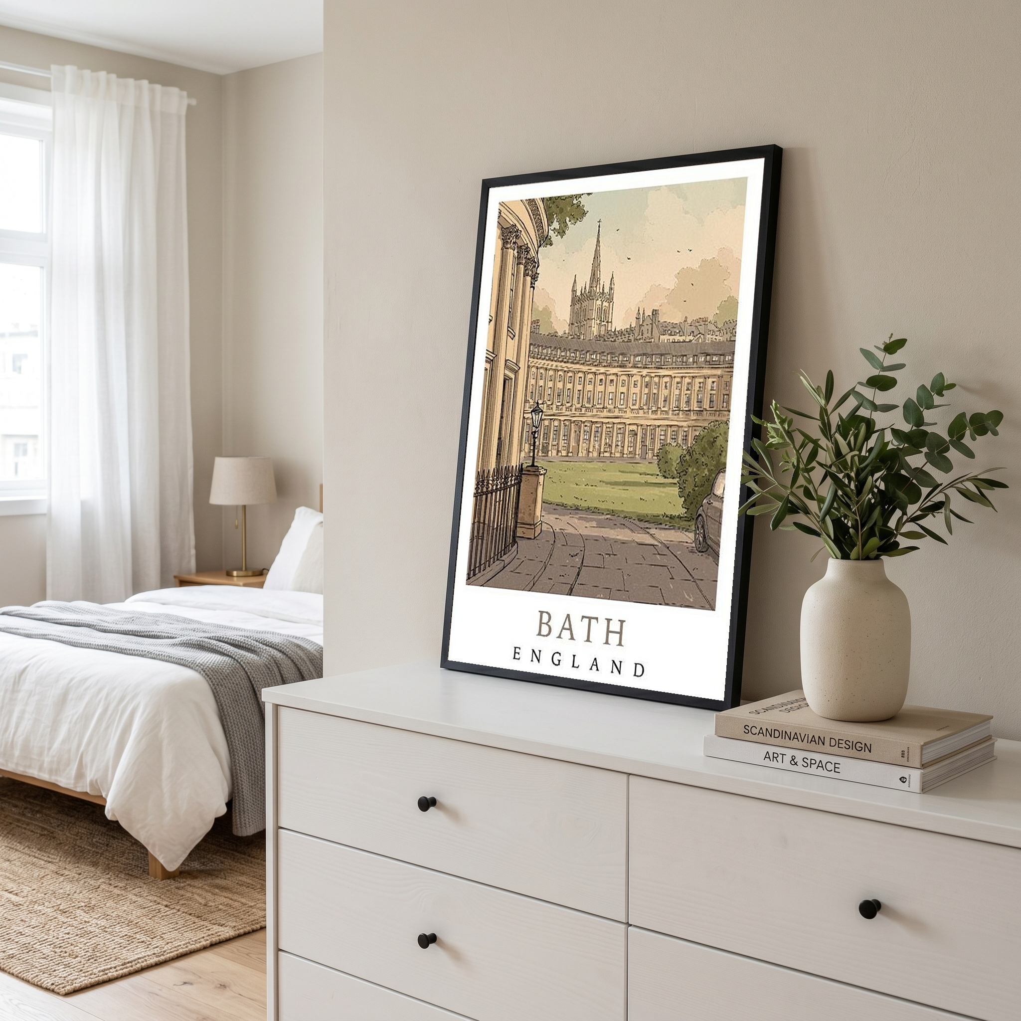 Bath England Travel Poster — Royal Crescent Abbey Georgian Print
