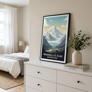 Wrangell-St. Elias National Park Poster — Vintage Alaska Glacier Mountain Bear Print