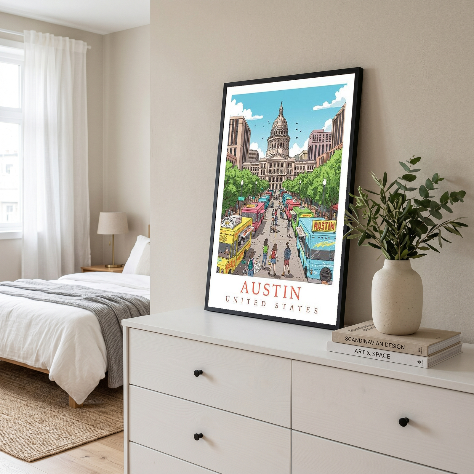 Austin Texas Travel Poster — State Capitol Food Truck Congress Print