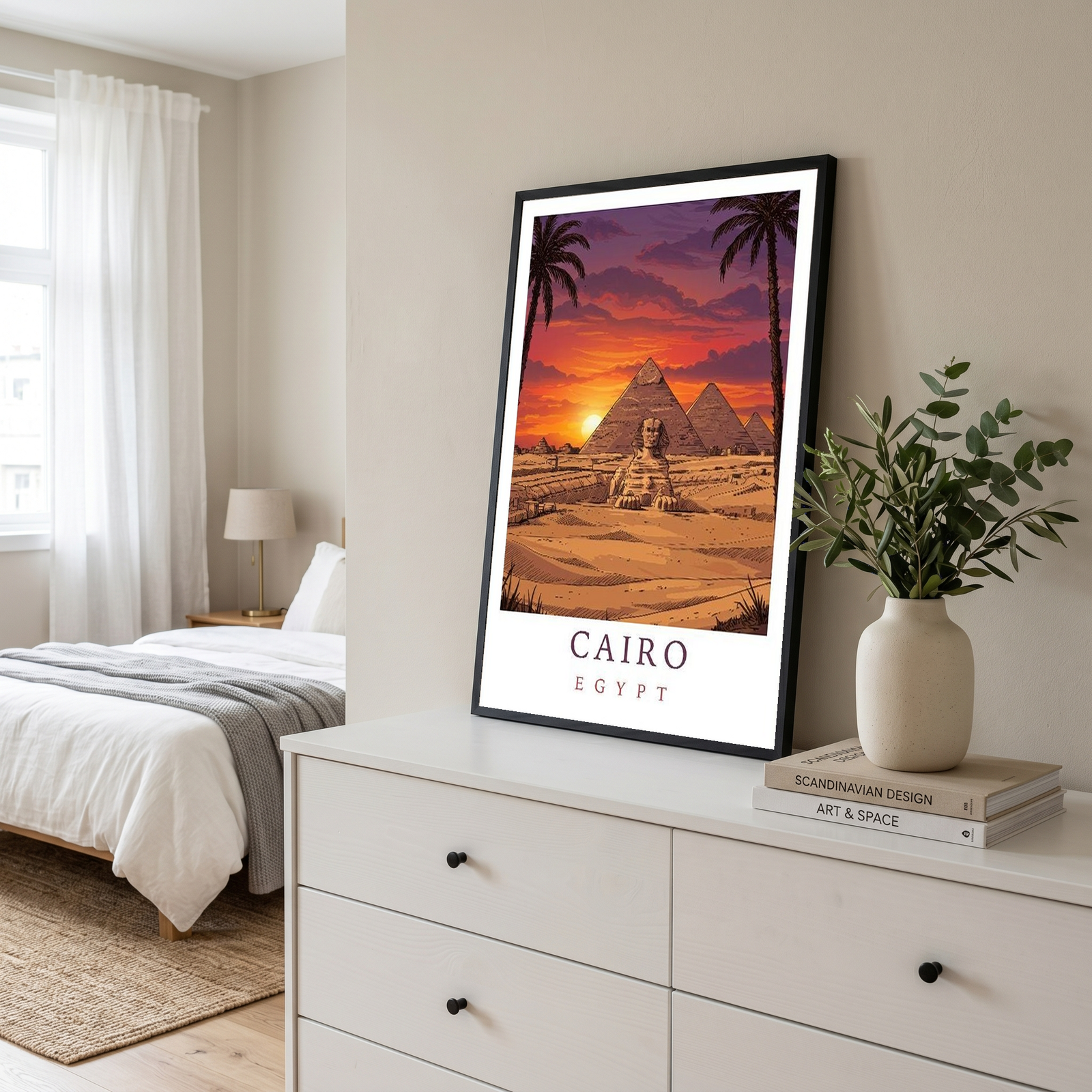 Cairo Egypt Travel Poster — Pyramids Sphinx Sunset Wall Art Print