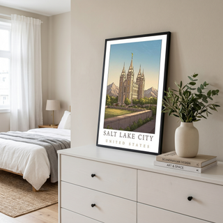 Salt Lake City Utah Travel Poster — Temple Square Wasatch Mountains Print