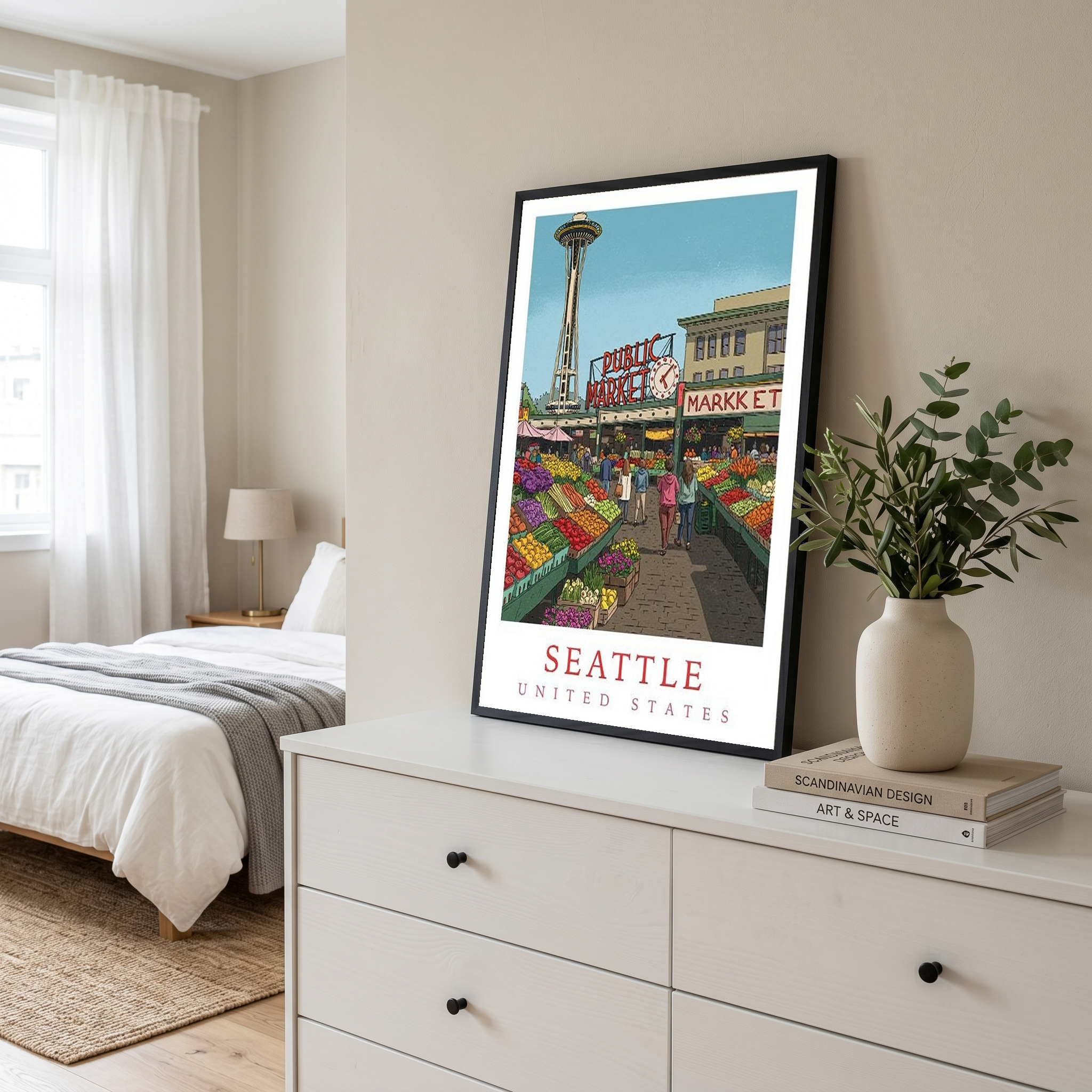 Seattle USA — Pike Place Market Space Needle Wall Art Print