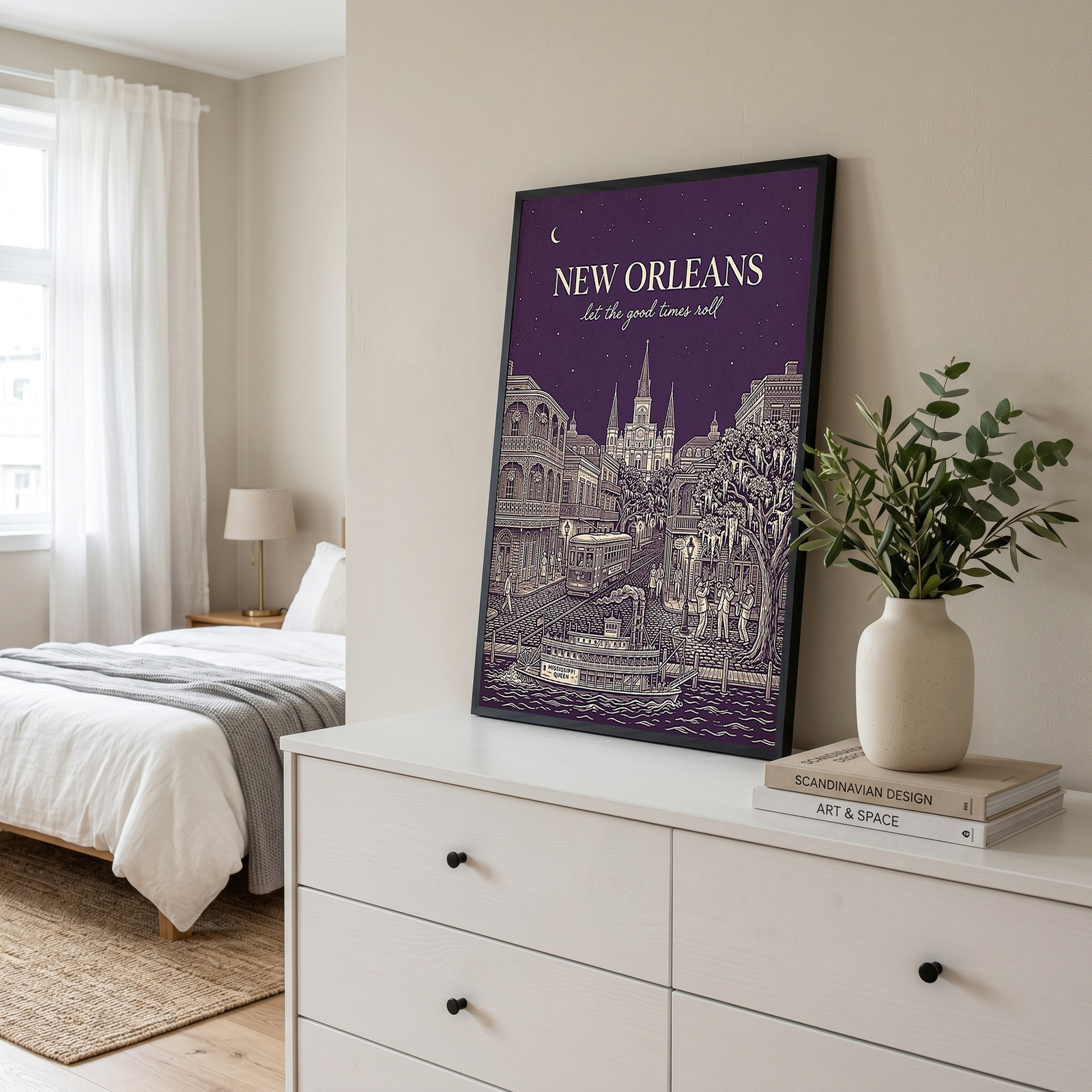 New Orleans Line Art Print — Aubergine French Quarter Skyline Wall Art