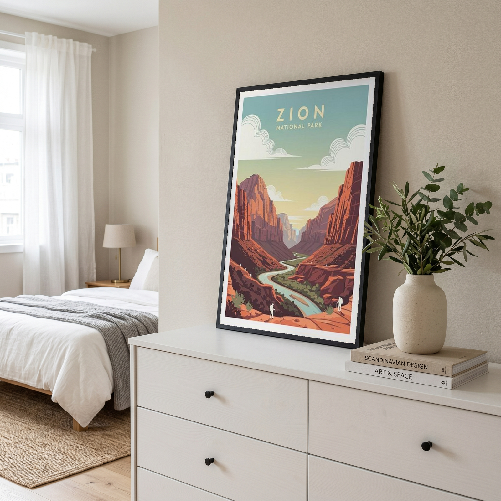Zion National Park Poster — Vintage Utah Red Canyon Travel Print