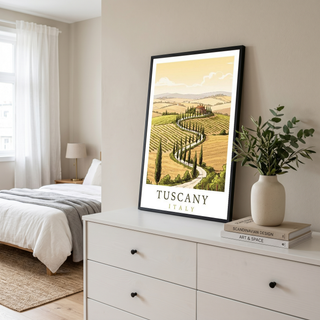 Tuscany Italy Travel Poster — Rolling Hills Cypress Vineyards Print