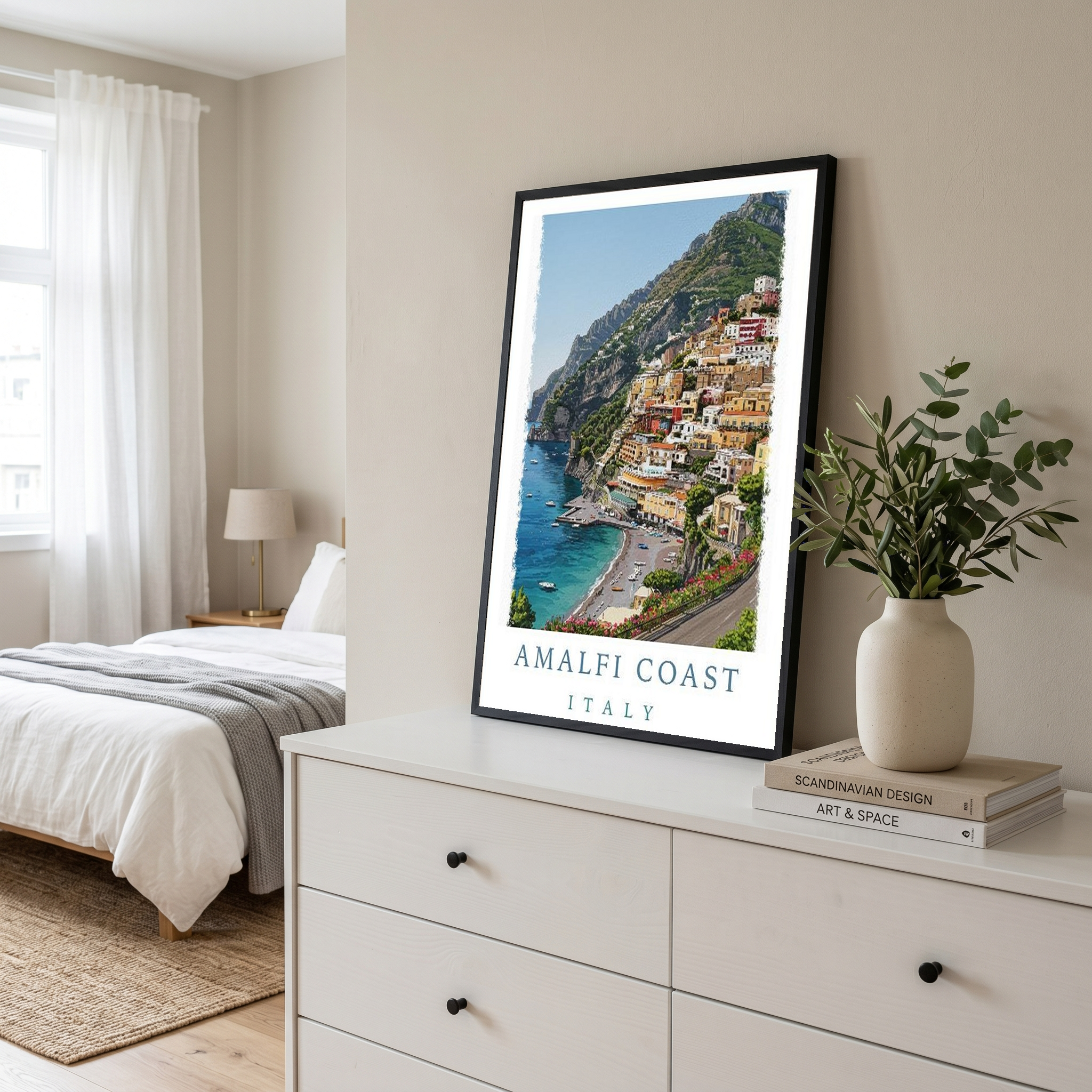 Amalfi Coast Italy Travel Poster — Positano Cliffside Village Print