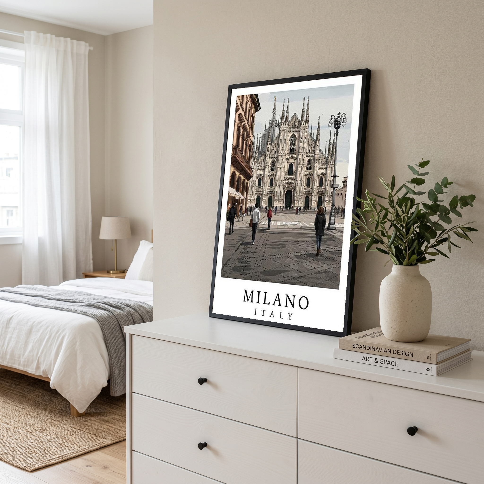 Milano Italy Travel Poster — Duomo Piazza Daytime Cityscape Print