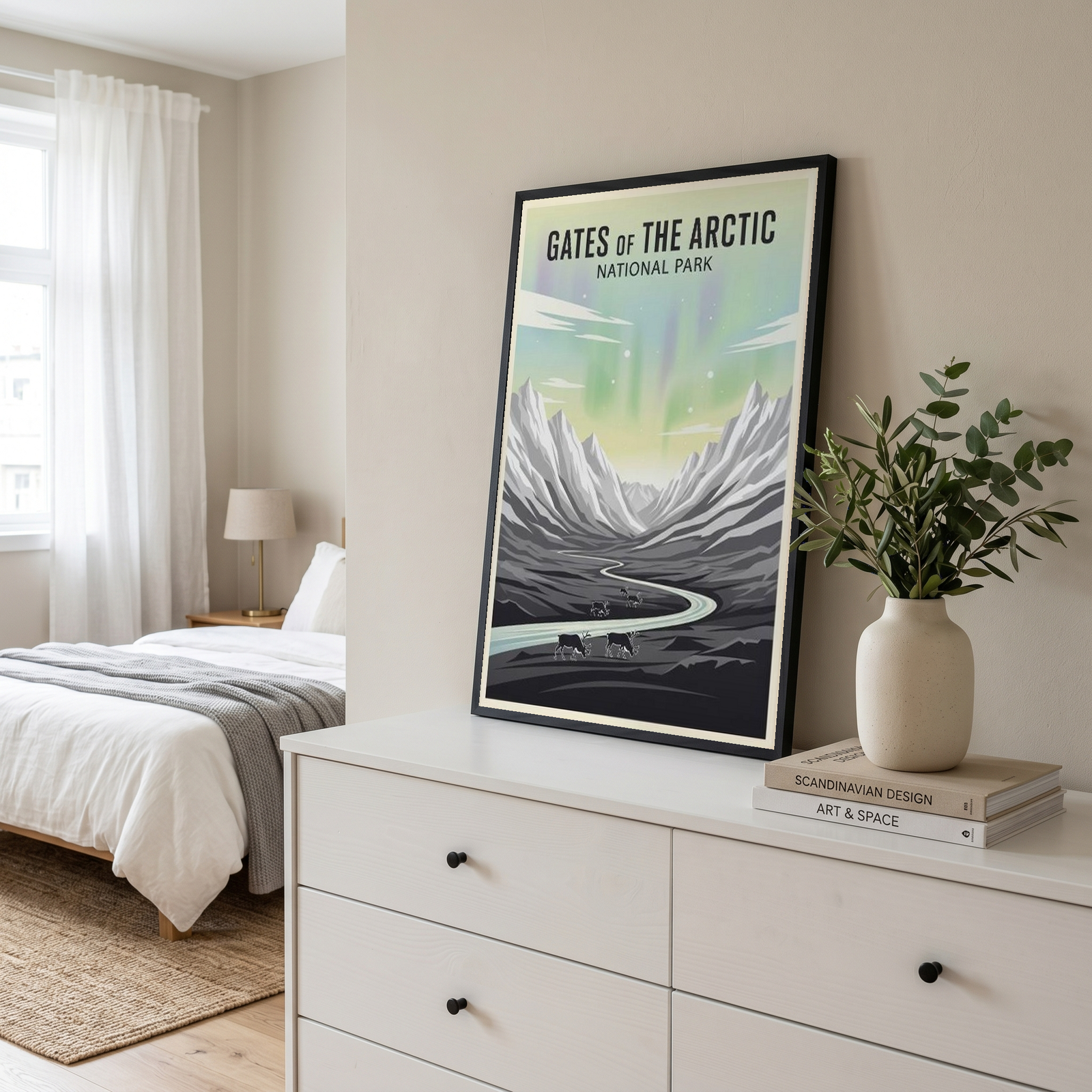 Gates of the Arctic National Park Poster — Vintage Alaska Aurora Caribou Print