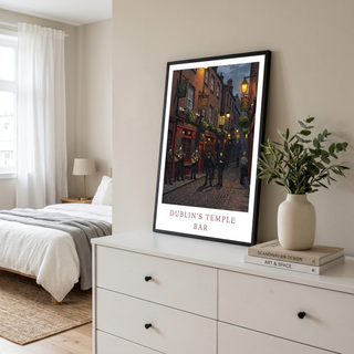 Dublin Ireland Travel Poster — Temple Bar Irish Pub Buskers Night Print