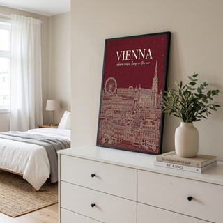 Vienna Line Art Print — Cherry Red St. Stephen's Cathedral Skyline Wall Art