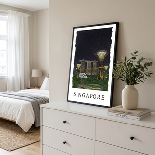 Singapore Travel Poster — Gardens by the Bay Marina Night Print