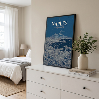 Naples Line Art Print — Navy Mount Vesuvius Bay Skyline Wall Art