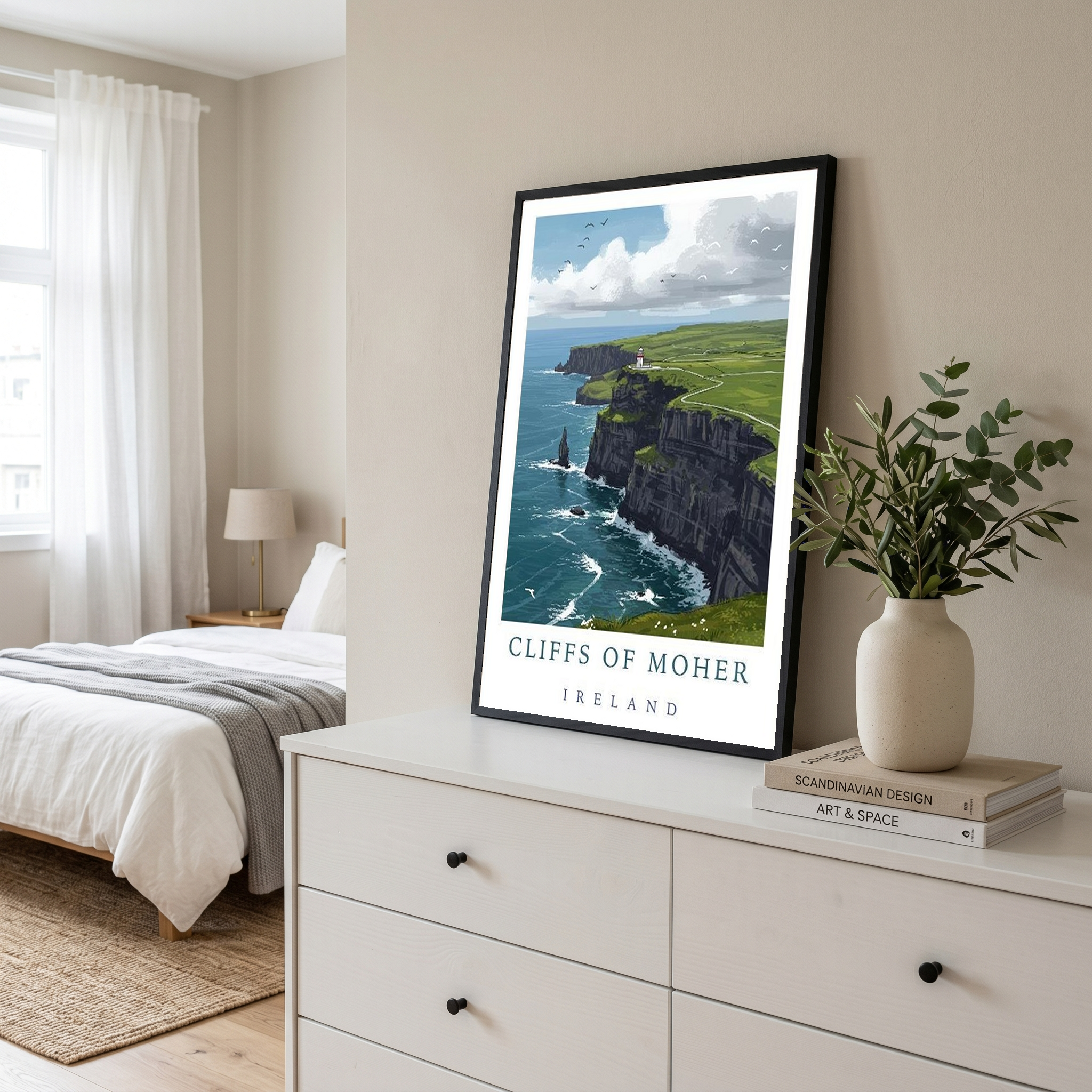 Cliffs of Moher Ireland Travel Poster — Coastal Lighthouse Atlantic Print