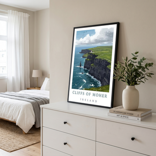 Cliffs of Moher Ireland Travel Poster — Coastal Lighthouse Atlantic Print