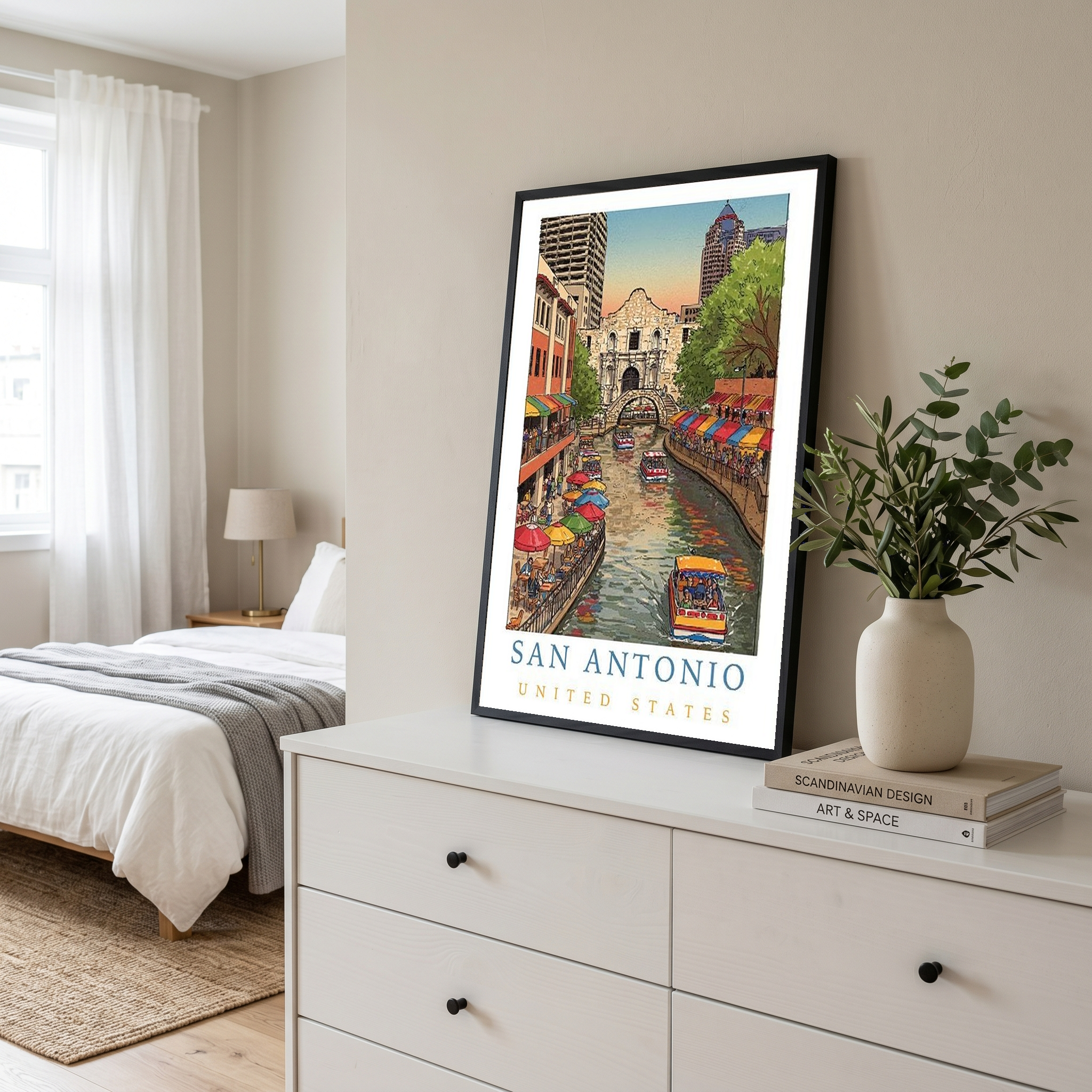San Antonio Texas Travel Poster — Riverwalk Alamo Cityscape Print