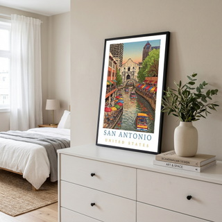 San Antonio Texas Travel Poster — Riverwalk Alamo Cityscape Print