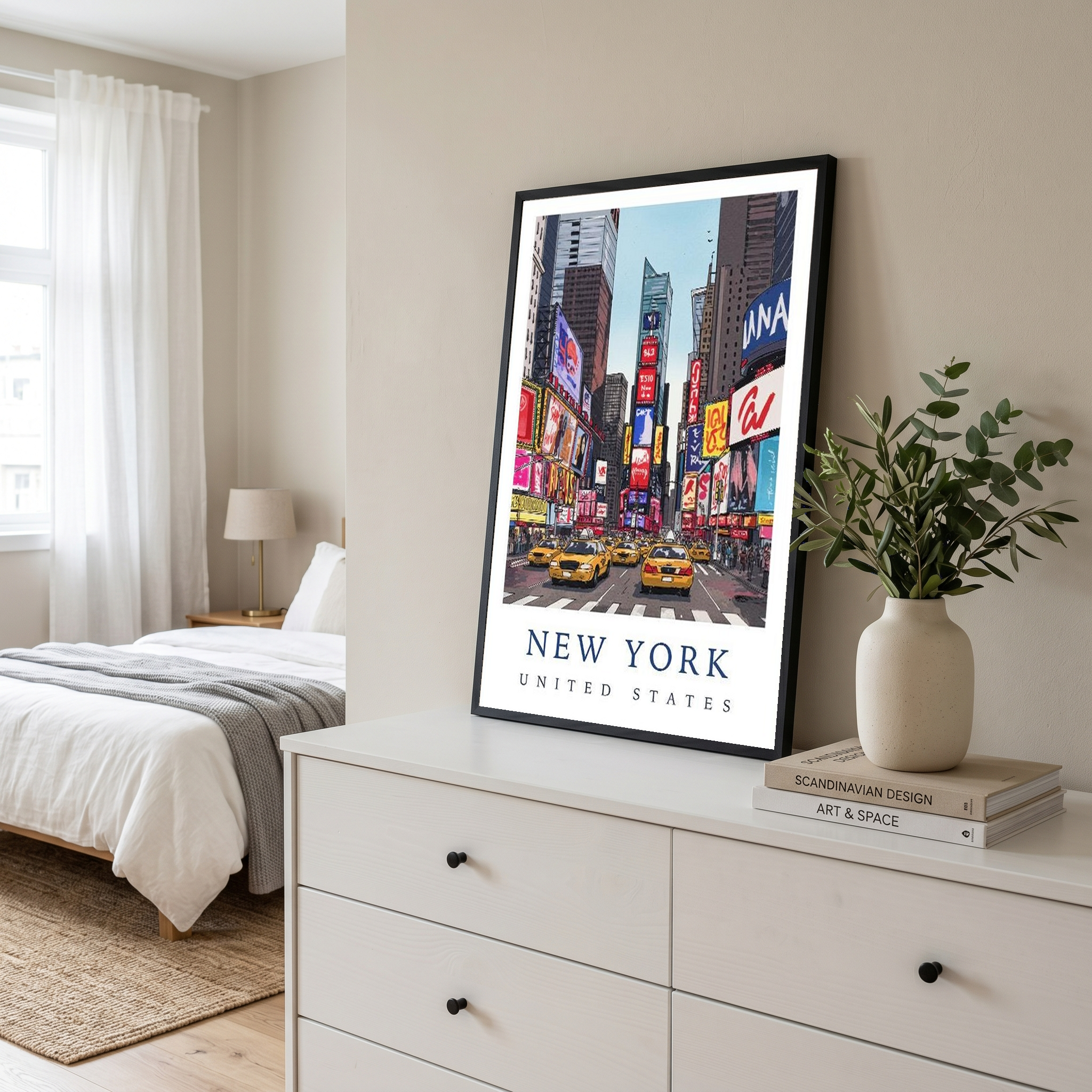 New York City Travel Poster — Times Square Yellow Cabs Iconic Print