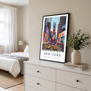 New York City Travel Poster — Times Square Yellow Cabs Iconic Print