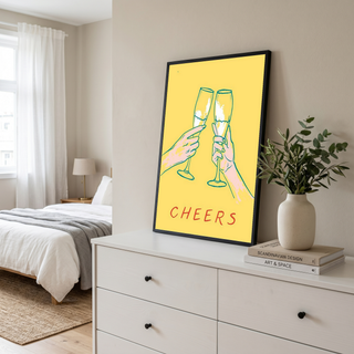 Cheers Champagne Toast Poster - Retro Cocktail Bar Cart Wall Art Print