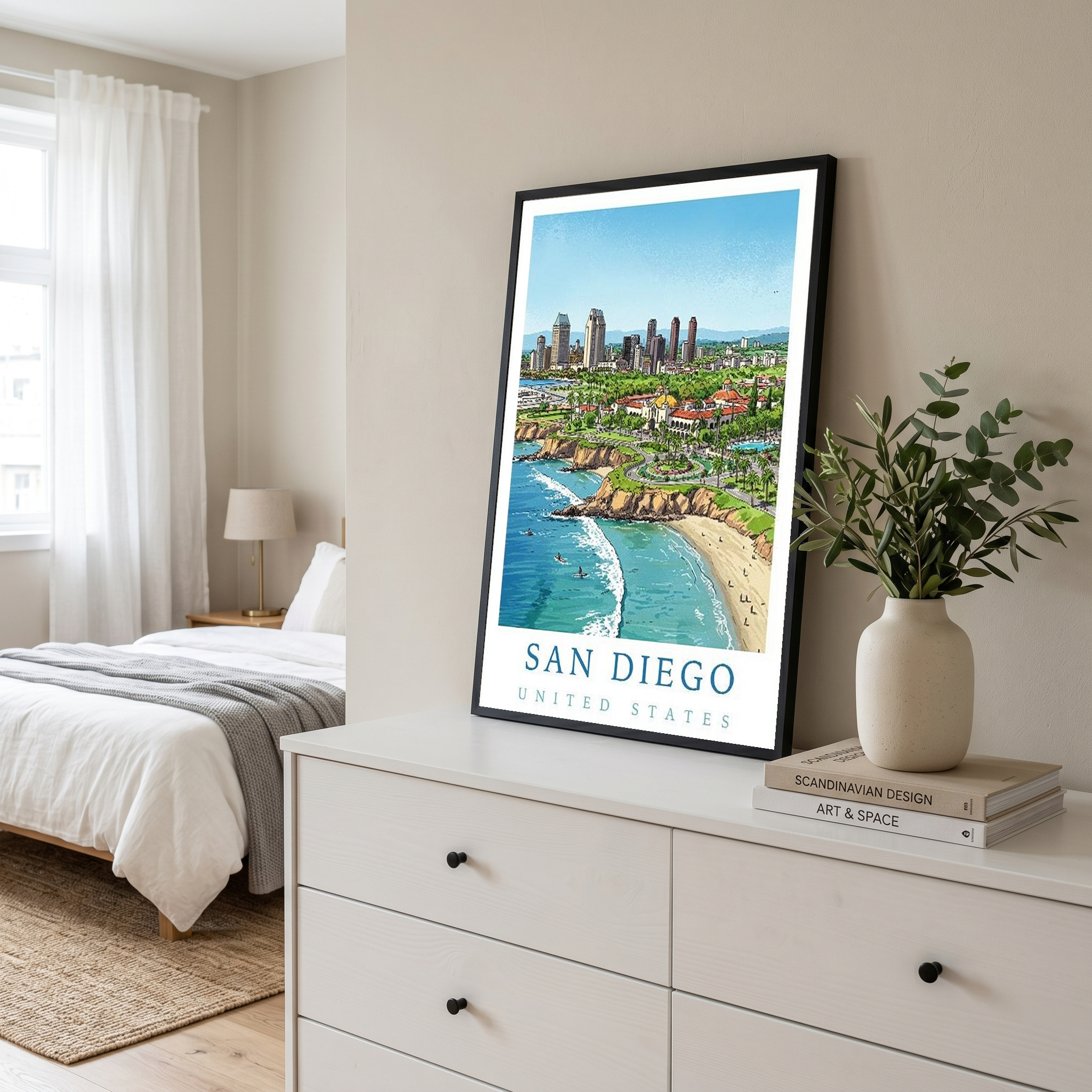 San Diego Travel Poster — Coastal Skyline Cabrillo Beach Print