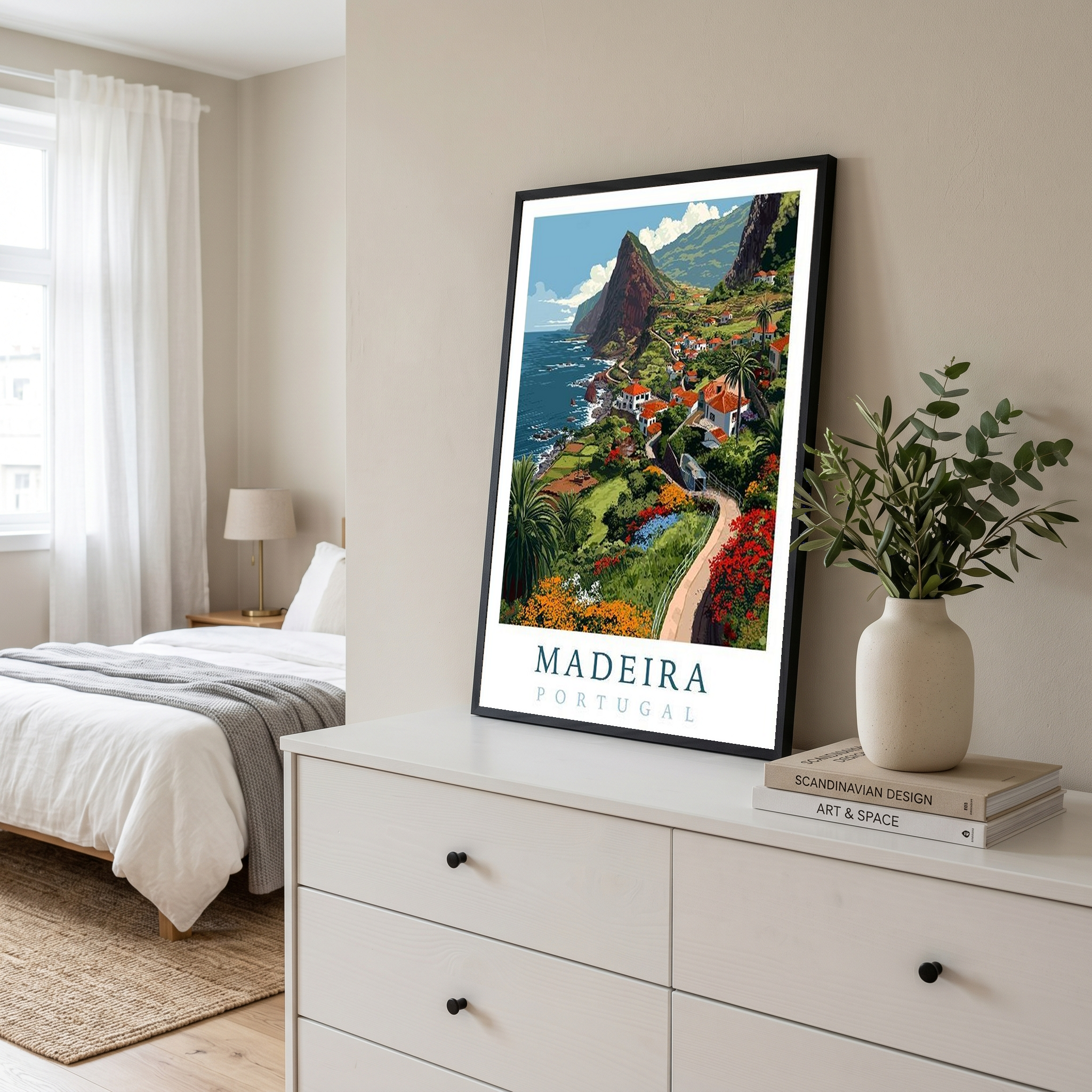 Madeira Portugal Travel Poster — Vintage Island Cliffs Print