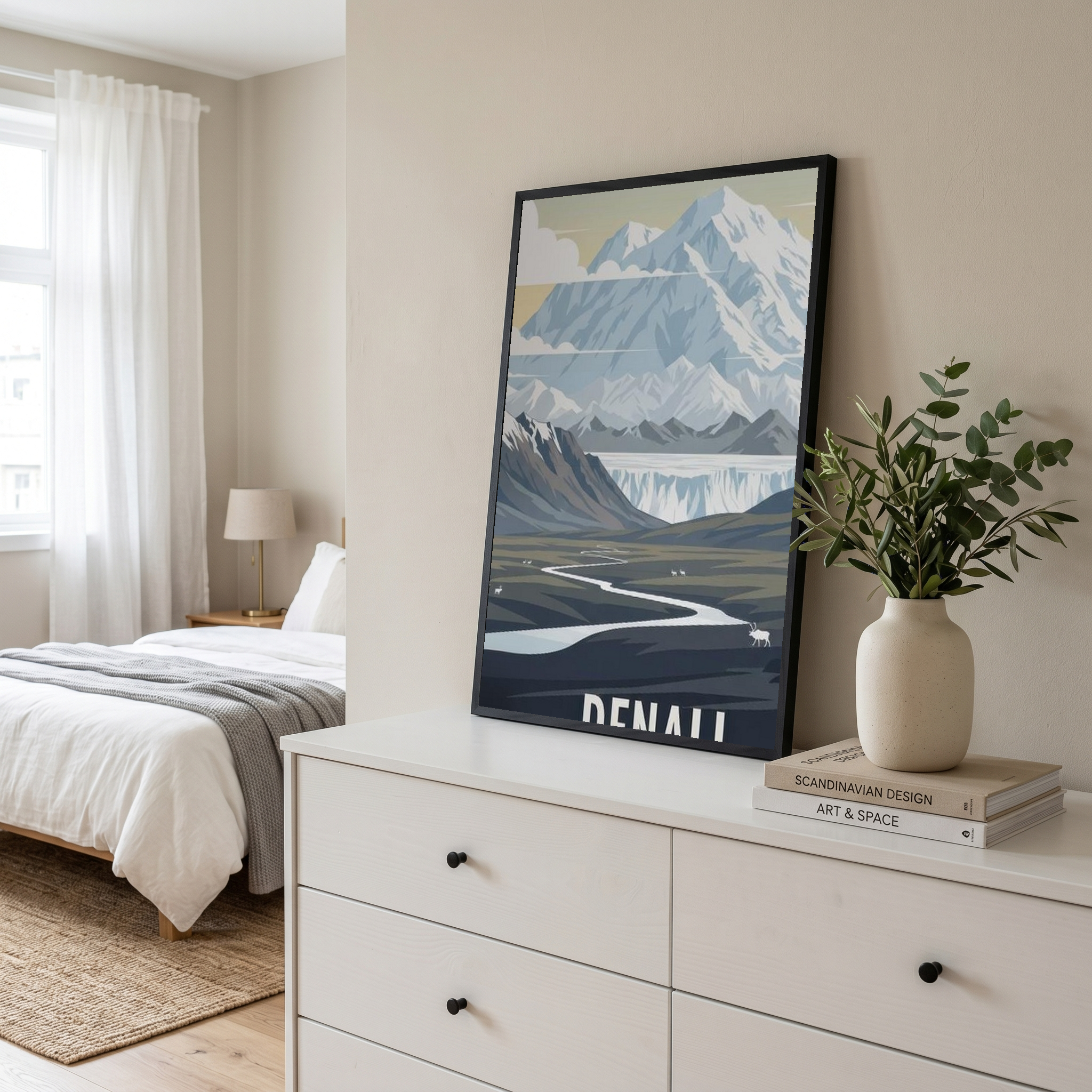 Denali National Park Poster — Vintage Alaska Caribou Mount McKinley Print