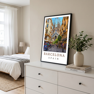 Barcelona Spain Travel Poster — Sagrada Familia Cityscape Print