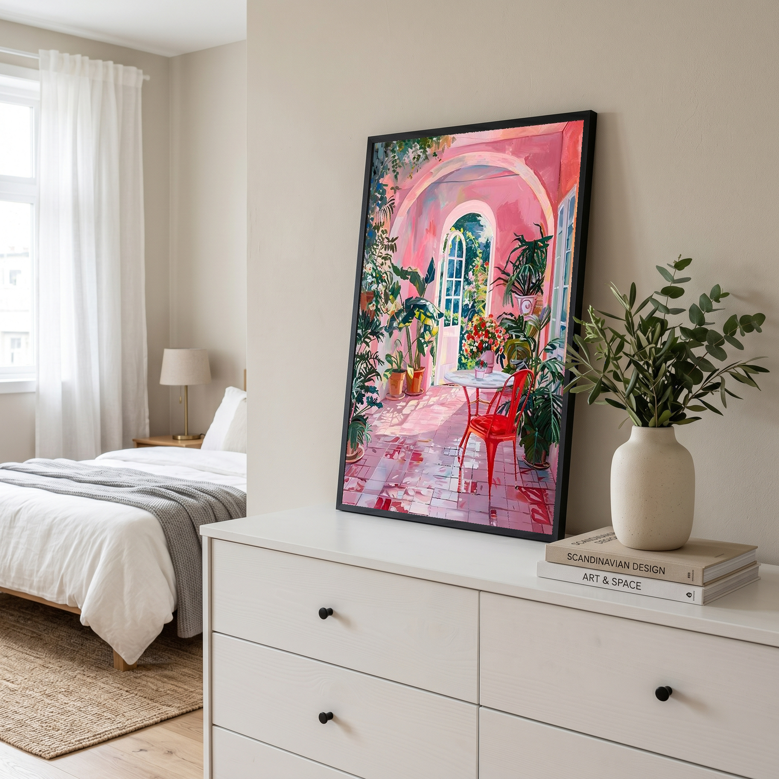 Pink Botanical Archway Painting — Lush Indoor Garden Conservatory Poster
