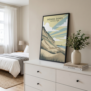 Indiana Dunes National Park Poster — Vintage Lake Michigan Lighthouse Print