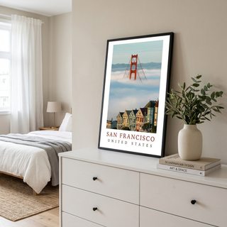 San Francisco Travel Poster — Golden Gate Bridge Painted Ladies Print